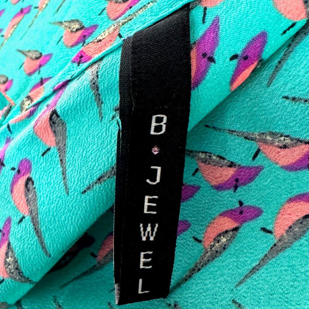 B Jewel Turquoise Scoop Neck Bird Print Tank Top Orange Trim Zipper Back Large - Picture 9 of 12